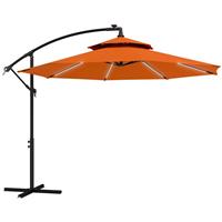Outsunny 3(m) Cantilever Parasol Hanging Banana Umbrella w/ lights, Orange