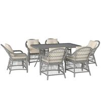 Outsunny 6 Seater Rattan Dining Set with Seat Back Cushions, Aluminium Frame