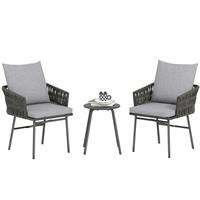 Outsunny Rattan Bistro Set, Balcony Table and Chairs with 4 Cushions, Grey