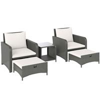 Outsunny Wicker Patio Conversation Set with 2 Armchairs and 6 Cushions Cream