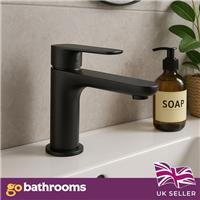 Black Bathroom Sink Tap Single Basin Mono Lever Handle Includes Click Waste