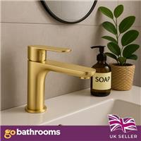 Gold Bathroom Sink Tap Single Basin Mono Lever Handle Includes Click Waste