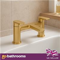 Brushed Gold Bath Filler Thermostatic Bath Mixer Tap Twin Lever Handles