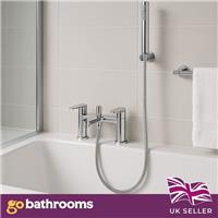 Chrome Bath Shower Mixer Tap Twin Lever Brass Tap Handheld Shower Head Hose Set