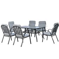 Outsunny 7 PCs Garden Dining Set w/ Umbrella Hole & Cushion, Grey