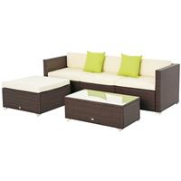 Outsunny 5 Pieces Rattan Sofa Set Wicker Sectional Cushion Patio Brown Garden