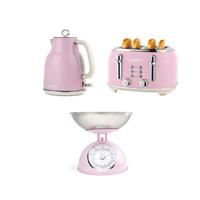 Salter Retro Pink Kettle, Toaster & Scale Set 1.7L, 4-Slice, 5kg, Vintage