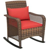 Outsunny Rocking Chair Wicker Rattan Armchair with Cushions, Red, Refurbished