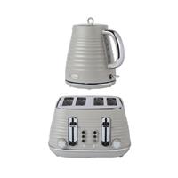 Salter Toaster Kettle Ripple Set 4-Slice Toaster Rapid Boil 1.7L Kettle Taupe