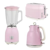 Salter Retro Toaster, Kettle & Blender 2-Slice 1.7L Rapid Boil 1.5L Mixer Pink