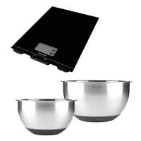 Salter Expert Digital Scale & Mixing Bowl Set - 2 Stainless Steel Bowls Non-Slip