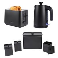 Salter Kuro 3-Pc Set 1.7L Kettle, 2-Slice Toaster & 4-Pc Canister Set Matte