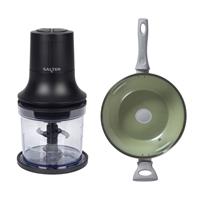 Salter Kuro Food Chopper & Wok Set Compact, Non-Stick Wok with Stay-Cool Handle