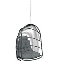 Outsunny Rattan Egg Chair with Installation Kit, Indoor Outdoor Swing Chair