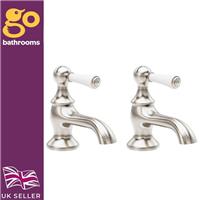 Traditional Brushed Nickel Basin Taps with Ceramic Lever Handles Low Pressure