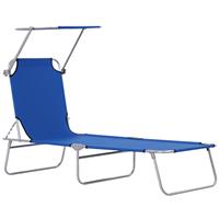 Outsunny Folding Chair Sun Lounger w/ Sunshade Garden Recliner Hammock Blue