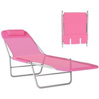 Outsunny Adjustable Sun Bed Garden Lounger Recliner Relaxing Camping Pink