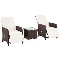Outsunny 3 Pieces Rattan Bistro Set w/ Adjustable Backrest - Cream White