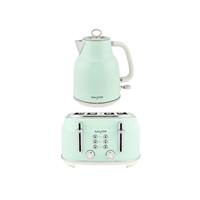 Salter Retro Kettle & 4-Slice Toaster Set - Wide Slots, Limescale Filter, Green