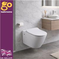 White Rimless Wall Hung WC Toilet Pan with Soft Close Seat