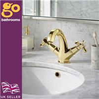 Polished Gold Basin Mono Mixer Tap with Classic Crosshead Handles & FREE Waste