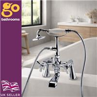 Chrome Traditional Bath Shower Mixer Tap with Handheld Hose Deck Mounted