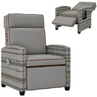 Outsunny Rattan Garden Recliner Sun Lounger w/ Flip Table, Mixed Grey/Grey