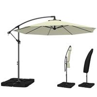 Outsunny 3(m) Banana Parasol Cantilever Umbrella Garden w/ Base Weights