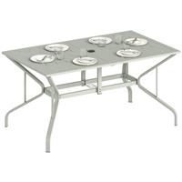 Outsunny Garden Dining Table with Steel Frame and Slatted Top, Light Grey
