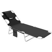 Outsunny Sun Lounger with Reading Hole, Folding Garden Lounger, Black