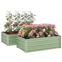 Outsunny Set of 2 Raised Garden Bed Galvanised Planter Box, Light Green