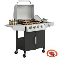Outsunny 4+1 Burner Gas BBQ Grill with Side Burner, 50000 BTU Gas Grill