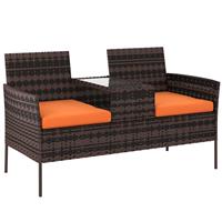 Outsunny Rattan Garden Bench w/ Glass Tea Table, Wicker Chair w/ Cushions