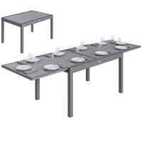 Outsunny Aluminium Extending Garden Table, Glass Top Dining Table, Grey