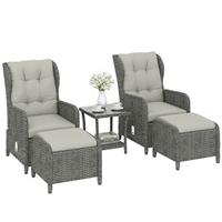Outsunny Garden Furniture Set, Rattan Reclining Garden Chair Set, Cream