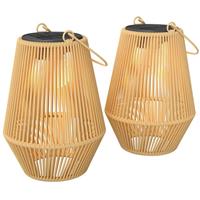 Outsunny Rattan Hanging Solar Lights Outdoor Garden Lantern Set of 2, Brown