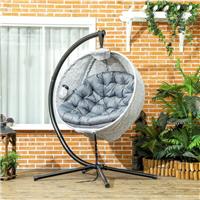 Outsunny Hanging Egg Chair Outdoor Swing Chair Folding Basket with Cushion