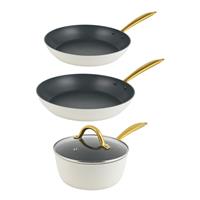 Salter Aerotech 3Pc Pan Set 24/28cm Frying Pan, 18cm Saucepan with Glass Lid