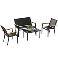 Outsunny Outdoor Sofa with Tempered Glass Top 4 Seater Black Refurbished