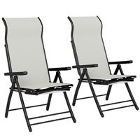 Outsunny Folding Reclining Garden Chairs Set of 2 w/ Footrest, Grey Refurbished
