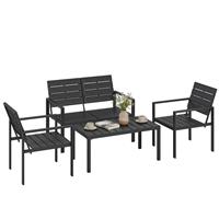 Outsunny 4 Piece Garden Furniture Set, HDPE Metal Outdoor Sofa, Refurbished
