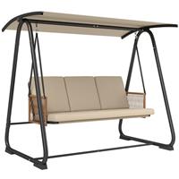 Outsunny 3 Seater Garden Swing Chair with Adjustable Canopy, Sand Brown