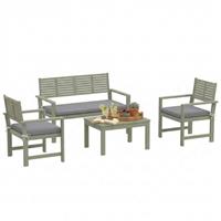 Outsunny 4 Seater Wooden Garden Furniture Set with Loveseat, Chairs, Table