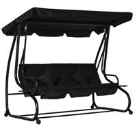 Outsunny 2-in-1 Garden Swing Chair for 3 Person w/ 2 Pillows, Black