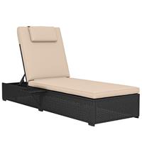 Outsunny Rattan Sun Lounger, Garden Recliner w/ 5-Level Back, Cushion, Black