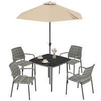 Outsunny 4 Seater Rattan Dining Set with Parasol, Light Grey Refurbished