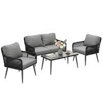 Rattan Garden Furniture Set, Tempered Glass with 3 Chairs