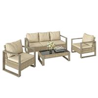 Outsunny 4 Seater Rattan Garden Furniture Set with Non-slip Mats, Refurbished