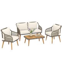 Outsunny 4 Piece Rattan Garden Furniture Set w/ Thick Cushions, Cream White