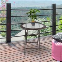 Outsunny Folding Round Tempered Glass Table w/ Brown Rattan Edging Refurbished